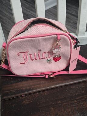 Juicy Couture Pink Canvas Camera Bag with Strawberry Charms